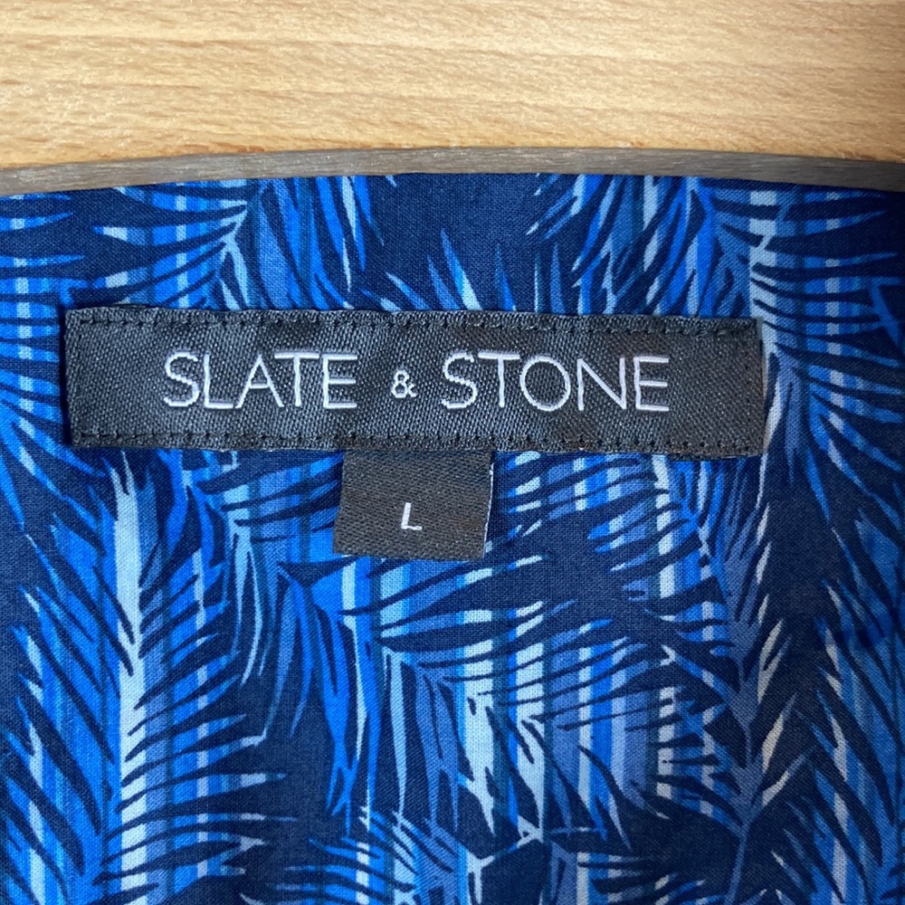 ๐ Slate & Stone Bates Blue Stripe Leaves Shirt - Picture 3 of 10